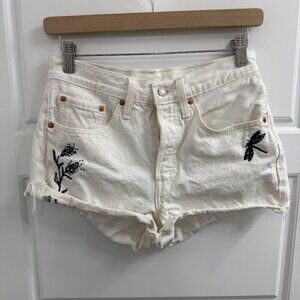 3/$30 Levi 501 White Cutoff‎ Jean Shorts embroidered Size 26